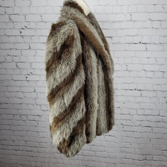 VTG Outerlayers Brown Faux Fur Shawl Collar Pockets Lined Coat USA Large L - Picture 15 of 16